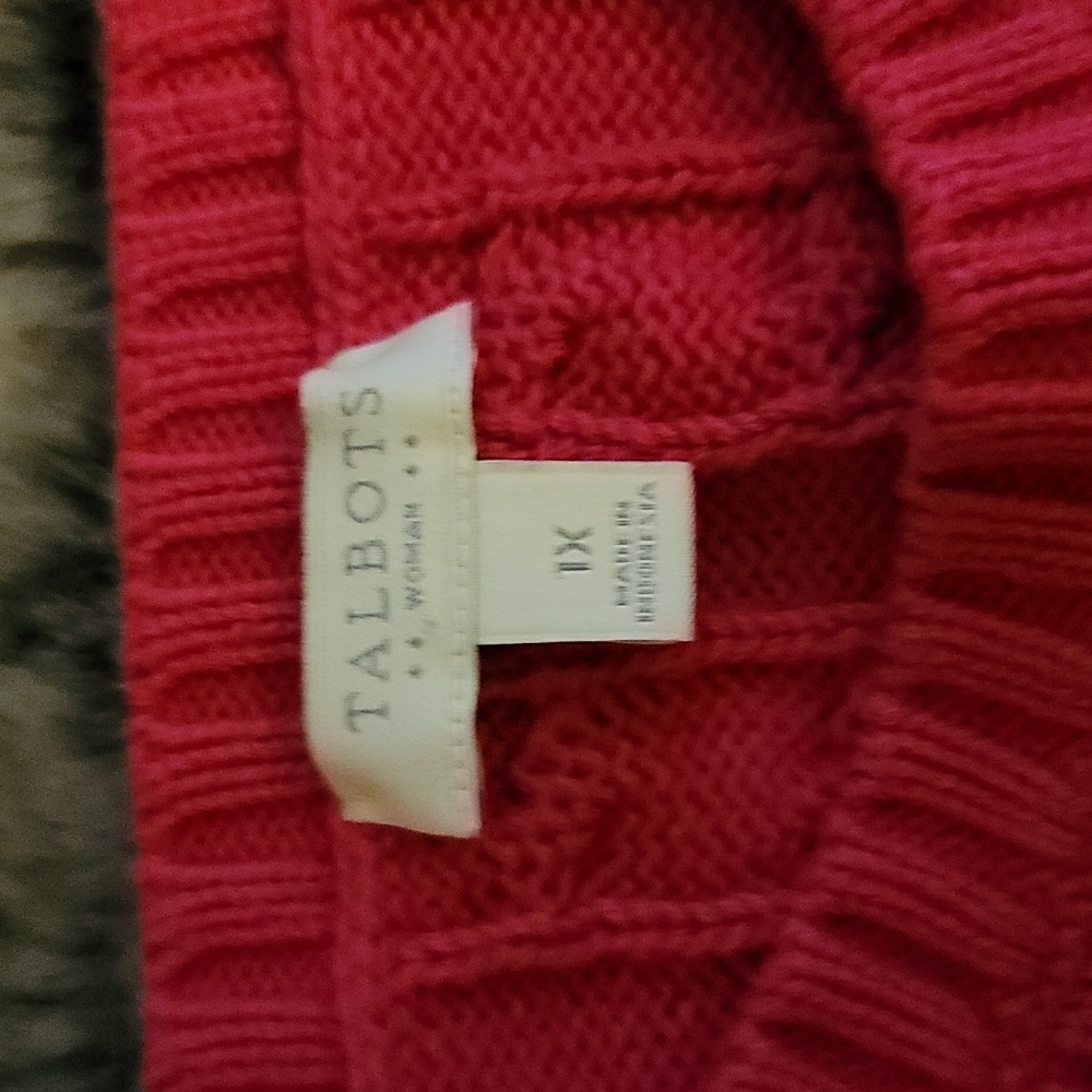 Womens Bright Pink Talbots Cable Crewneck Sweater 1X - Picture 2 of 2